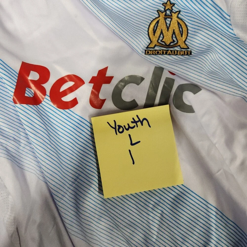 Olympique Marseille Youth Large Soccer Jersey 100% Polyester White Blue New Fan